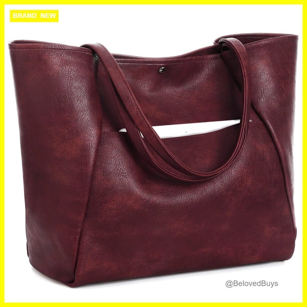 Large Vegan Leather Tote Bag 25L Capacity Work Travel Weekender